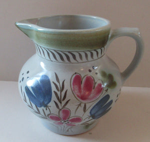 SCOTTISH POTTERY. 1950s BUCHAN Stoneware Jug with Pretty Floral Pattern