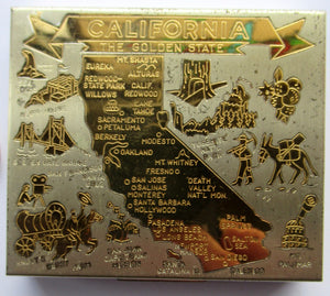 Vintage California Souvenir Map of State 1950s Powder Compact