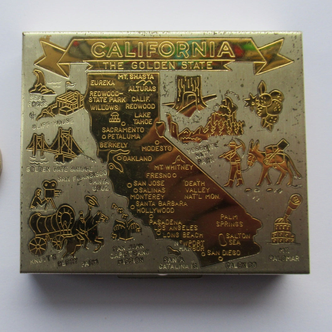 Vintage California Souvenir Map of State 1950s Powder Compact