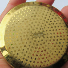 Load image into Gallery viewer, 1960s Stratton Pressed Powder Compact Blue Metallic Enamel and Gold Incised Abstract Shapes
