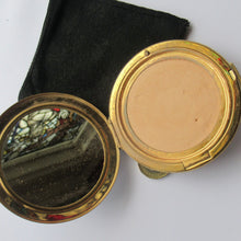 Load image into Gallery viewer, 1960s Stratton Pressed Powder Compact Blue Metallic Enamel and Gold Incised Abstract Shapes
