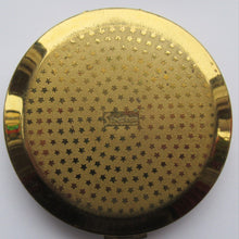 Load image into Gallery viewer, 1960s Stratton Pressed Powder Compact Blue Metallic Enamel and Gold Incised Abstract Shapes
