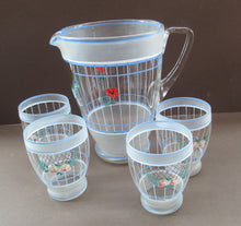 Load image into Gallery viewer, Mid Cenuty Modern Vintage Glass Lemonade Set with Floral Pattern 1940s 1950s
