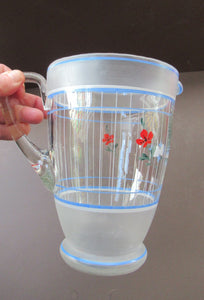Mid Cenuty Modern Vintage Glass Lemonade Set with Floral Pattern 1940s 1950s