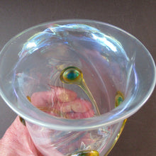 Load image into Gallery viewer, Stuart Glass Art Nouveau Cairngorm Vase with Peacock Trails Vaseline Edwardian

