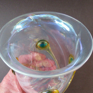 Stuart Glass Art Nouveau Cairngorm Vase with Peacock Trails Vaseline Edwardian