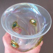 Load image into Gallery viewer, Stuart Glass Art Nouveau Cairngorm Vase with Peacock Trails Vaseline Edwardian
