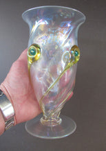 Load image into Gallery viewer, Stuart Glass Art Nouveau Cairngorm Vase with Peacock Trails Vaseline Edwardian

