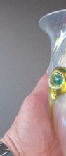 Load image into Gallery viewer, Stuart Glass Art Nouveau Cairngorm Vase with Peacock Trails Vaseline Edwardian
