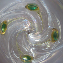 Load image into Gallery viewer, Stuart Glass Art Nouveau Cairngorm Vase with Peacock Trails Vaseline Edwardian
