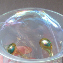 Load image into Gallery viewer, Stuart Glass Art Nouveau Cairngorm Vase with Peacock Trails Vaseline Edwardian
