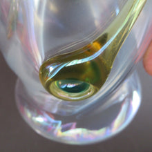 Load image into Gallery viewer, Stuart Glass Art Nouveau Cairngorm Vase with Peacock Trails Vaseline Edwardian
