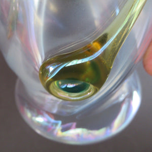 Stuart Glass Art Nouveau Cairngorm Vase with Peacock Trails Vaseline Edwardian
