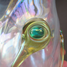 Load image into Gallery viewer, Stuart Glass Art Nouveau Cairngorm Vase with Peacock Trails Vaseline Edwardian
