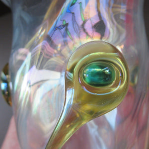 Stuart Glass Art Nouveau Cairngorm Vase with Peacock Trails Vaseline Edwardian
