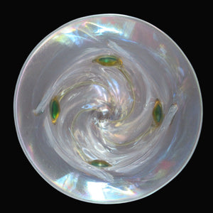 Stuart Glass Art Nouveau Cairngorm Vase with Peacock Trails Vaseline Edwardian