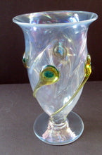 Load image into Gallery viewer, Stuart Glass Art Nouveau Cairngorm Vase with Peacock Trails Vaseline Edwardian
