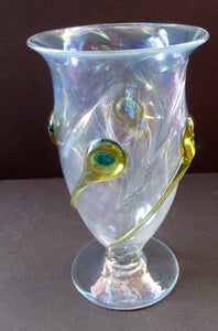 Stuart Glass Art Nouveau Cairngorm Vase with Peacock Trails Vaseline Edwardian
