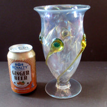 Load image into Gallery viewer, Stuart Glass Art Nouveau Cairngorm Vase with Peacock Trails Vaseline Edwardian
