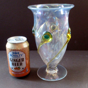 Stuart Glass Art Nouveau Cairngorm Vase with Peacock Trails Vaseline Edwardian