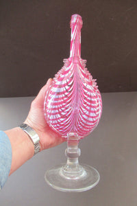 Antique Cranberry Nailsea Glass Bellows Flask Bottle