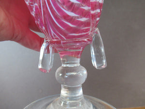 Antique Cranberry Nailsea Glass Bellows Flask Bottle