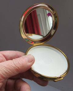 1950s British Black Enamel Gold Rose Powder Compact and Lipstick Case Set Original Box