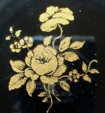 Load image into Gallery viewer, 1950s British Black Enamel Gold Rose Powder Compact and Lipstick Case Set Original Box
