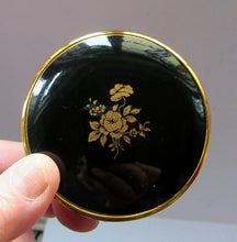 Load image into Gallery viewer, 1950s British Black Enamel Gold Rose Powder Compact and Lipstick Case Set Original Box
