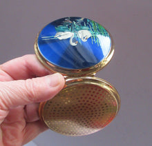 Load image into Gallery viewer, 1960s Blue Enamel Powder Compact with Two White Swans Stratton
