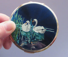 Load image into Gallery viewer, 1960s Blue Enamel Powder Compact with Two White Swans Stratton
