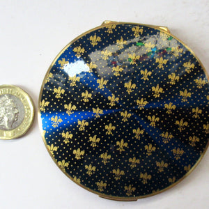 1960s Stratton Powder Compact. Blue Enamel with Fleur de Lis