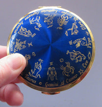 Load image into Gallery viewer, 1960s Powder Compact by Kigu. Blue Enamel and Zodiac Signs
