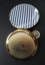 Load image into Gallery viewer, Vintage Stratton Powder Compact Blue and White Enamel Stripes Pattern 
