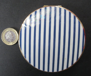 Vintage Stratton Powder Compact Blue and White Enamel Stripes Pattern 