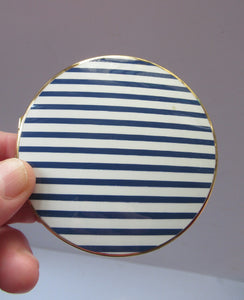 Vintage Stratton Powder Compact Blue and White Enamel Stripes Pattern 