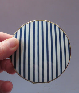 Vintage Stratton Powder Compact Blue and White Enamel Stripes Pattern 