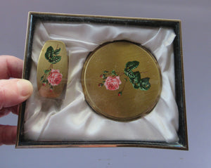 Vintage 1960s Mascot Pink Rose Compact with Lipstick Mirror