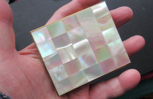 Vintage 1950s Oblong Powder Compact with Mother of Pearl Lid