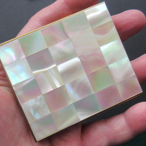 Vintage 1950s Oblong Powder Compact with Mother of Pearl Lid