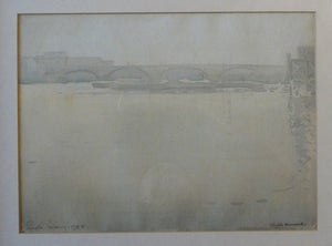 Knighton Hammond. Old London Bridge - Evening Watercolour 1920s
