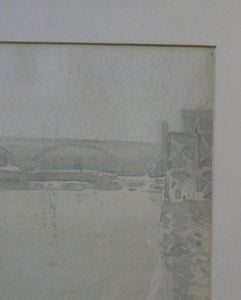 Knighton Hammond. Old London Bridge - Evening Watercolour 1920s