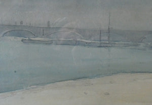 Knighton Hammond. Old London Bridge from the Tower  Watercolour 1920s