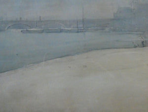 Knighton Hammond. Old London Bridge from the Tower  Watercolour 1920s