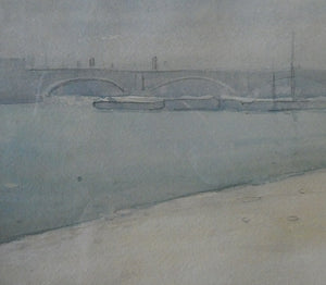 Knighton Hammond. Old London Bridge from the Tower  Watercolour 1920s