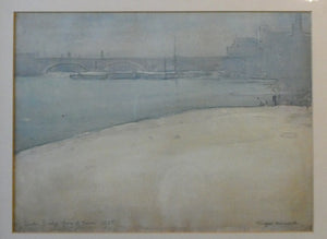 Knighton Hammond. Old London Bridge from the Tower  Watercolour 1920s