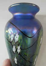 Load image into Gallery viewer, Tiffany Style Okra Glass Vase. Signed - Blue Glass with Cherry Blossom 
