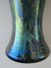 Load image into Gallery viewer, Tiffany Style Okra Glass Vase. Signed - Blue Glass with Cherry Blossom 
