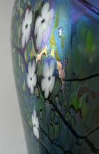 Load image into Gallery viewer, Tiffany Style Okra Glass Vase. Signed - Blue Glass with Cherry Blossom 
