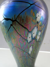 Load image into Gallery viewer, Tiffany Style Okra Glass Vase. Signed - Blue Glass with Cherry Blossom 
